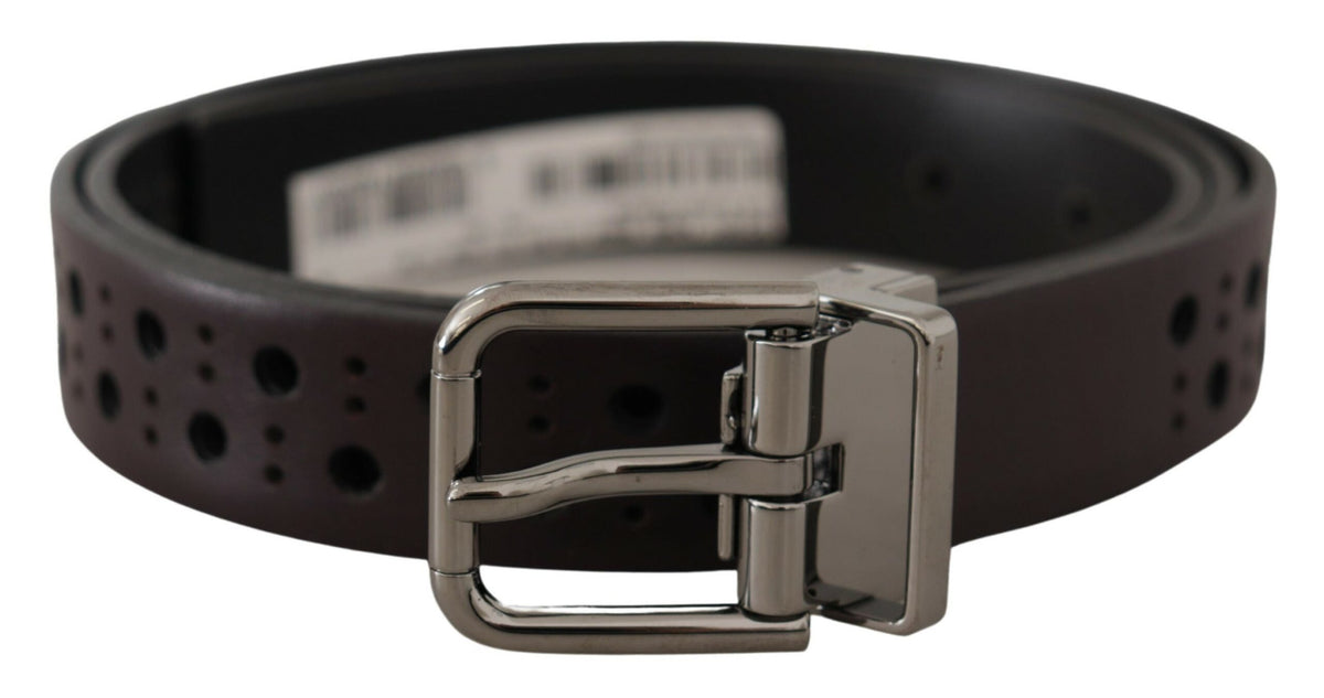 Dolce & Gabbana Dark Purple Perforated Leather Metal Buckle Belt lila