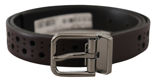 Dolce & Gabbana Dark Purple Perforated Leather Metal Buckle Belt lila