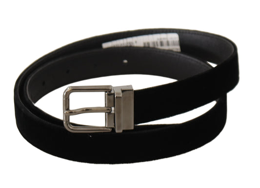 Dolce & Gabbana Black Classic Velvet Logo Engraved Metal Buckle Belt schwarz