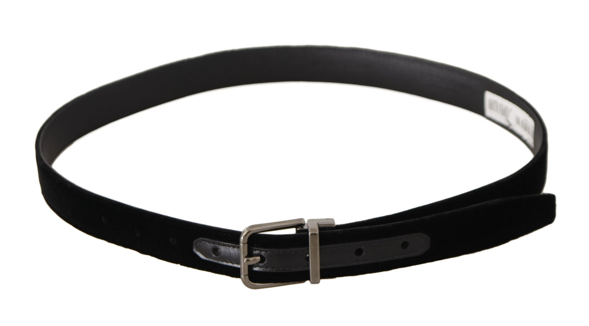 Dolce & Gabbana Black Classic Velvet Logo Engraved Metal Buckle Belt schwarz