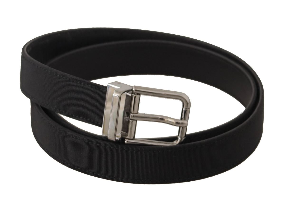 Dolce & Gabbana Black Canvas Leather Silver Metal Buckle Belt schwarz