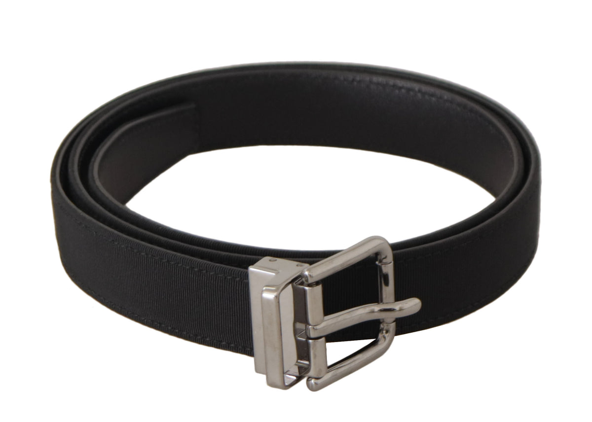 Dolce & Gabbana Black Canvas Leather Silver Metal Buckle Belt schwarz