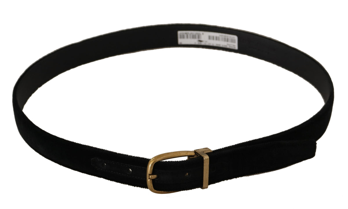 Dolce & Gabbana Black Velvet Leather Gold Tone Metal Buckle Belt schwarz