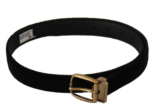 Dolce & Gabbana Black Velvet Leather Gold Tone Metal Buckle Belt schwarz