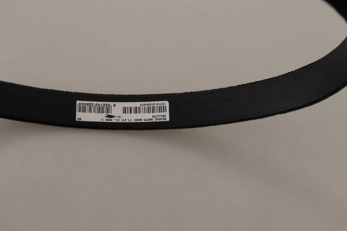 Dolce & Gabbana Black Velvet Leather Gold Tone Metal Buckle Belt schwarz