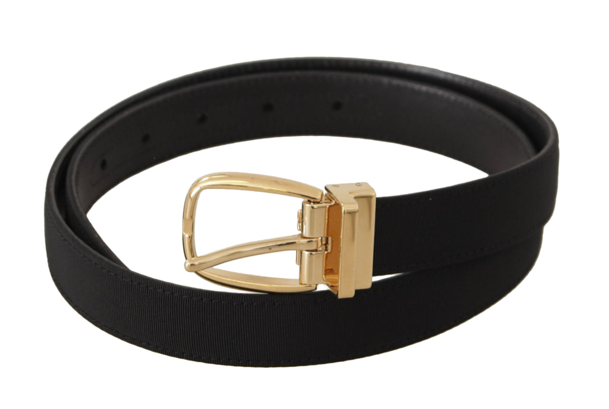 Dolce & Gabbana Black Canvas Leather Gold Metal Buckle Belt schwarz