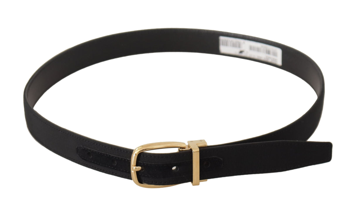 Dolce & Gabbana Black Canvas Leather Gold Metal Buckle Belt schwarz