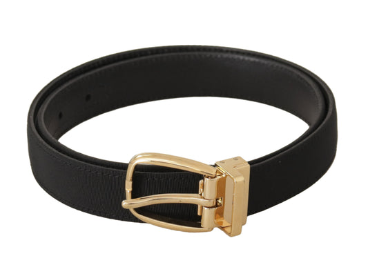 Dolce & Gabbana Black Canvas Leather Gold Metal Buckle Belt schwarz