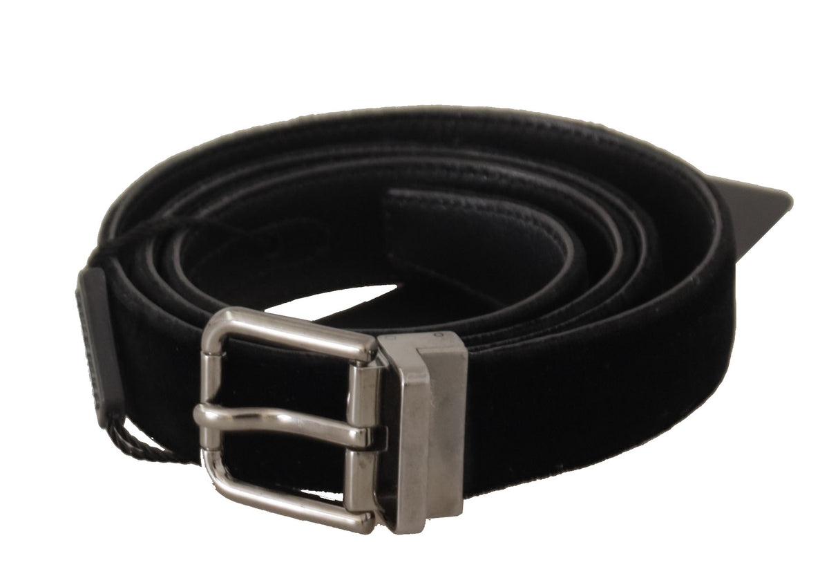 Dolce & Gabbana Black Cotton Silver Tone Metal Buckle Belt schwarz