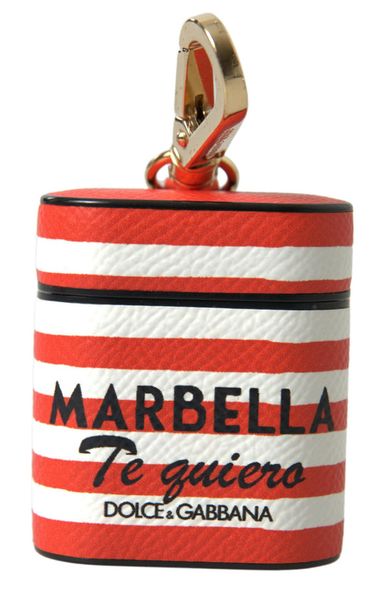 Dolce & Gabbana Orange Stripe Dauphine Leather Logo Strap Airpod Case Curated Luxury Accessories by Orvyn