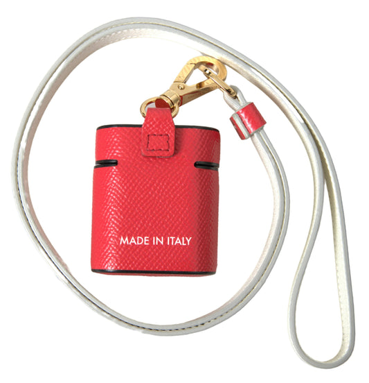 Dolce & Gabbana Red Leather Gold Tone Metal Logo Print Strap Airpods Case Curated Luxury Accessories by Orvyn