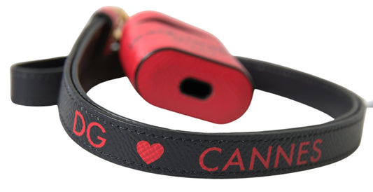 Dolce & Gabbana Red Black Calf Leather Logo Print Strap Airpods Case Curated Luxury Accessories by Orvyn