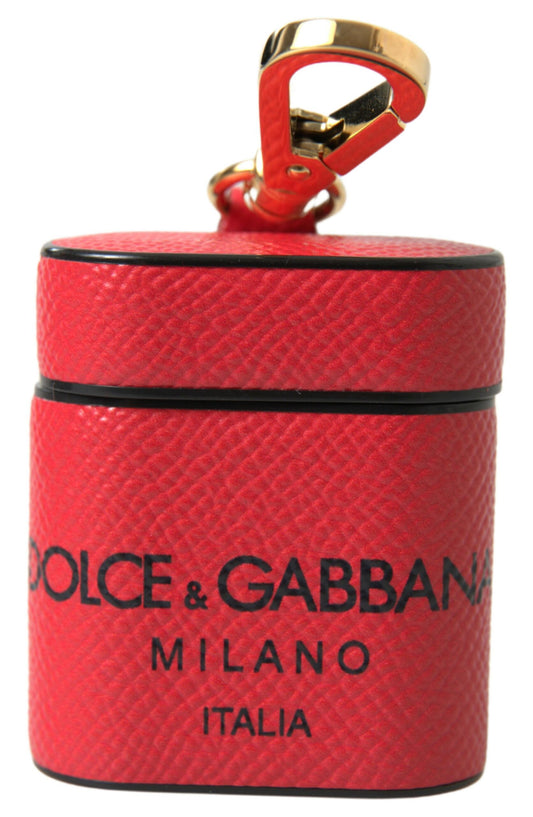 Dolce & Gabbana Red Black Calf Leather Logo Print Strap Airpods Case Curated Luxury Accessories by Orvyn