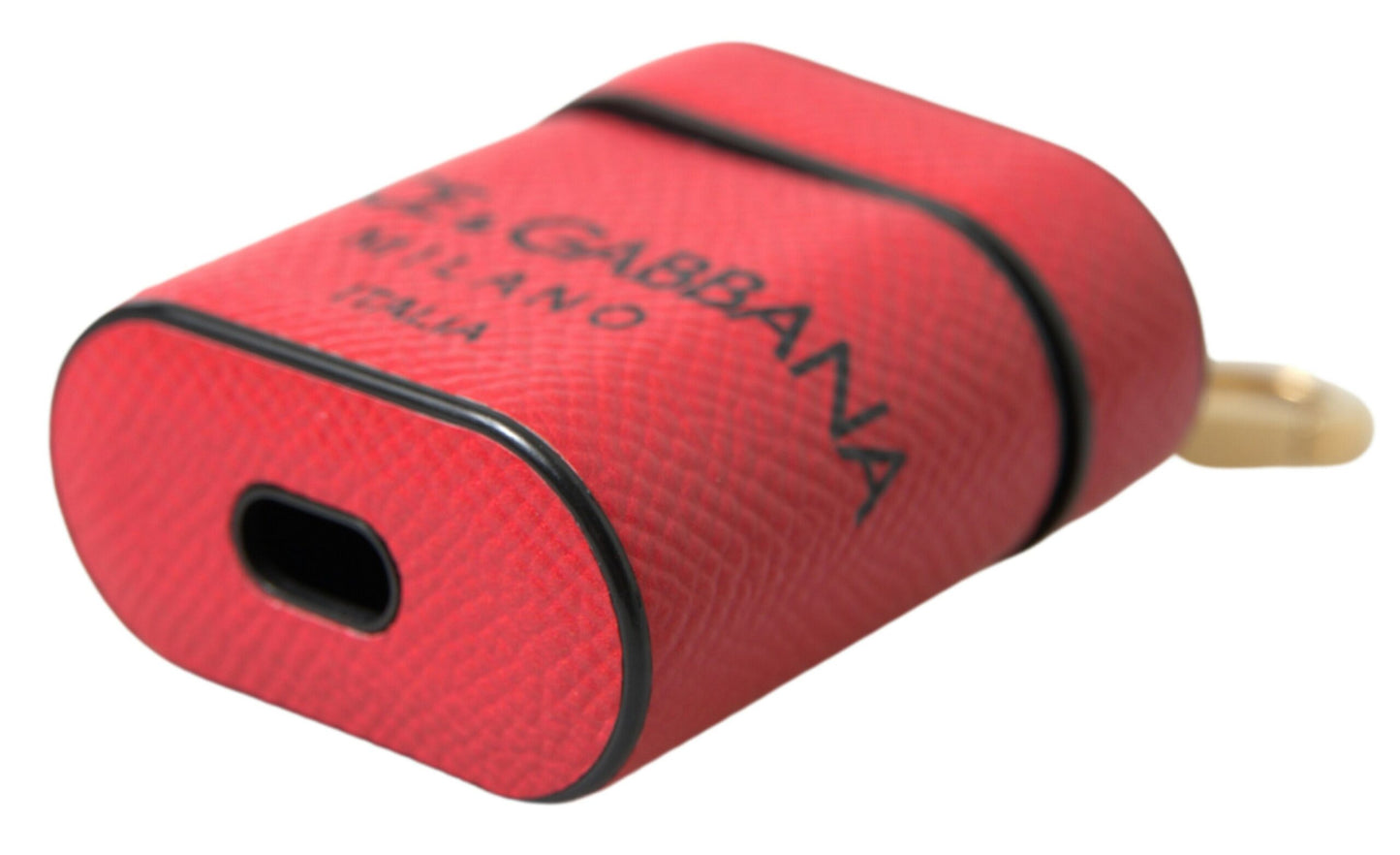 Dolce & Gabbana Red Black Calf Leather Logo Print Strap Airpods Case Curated Luxury Accessories by Orvyn