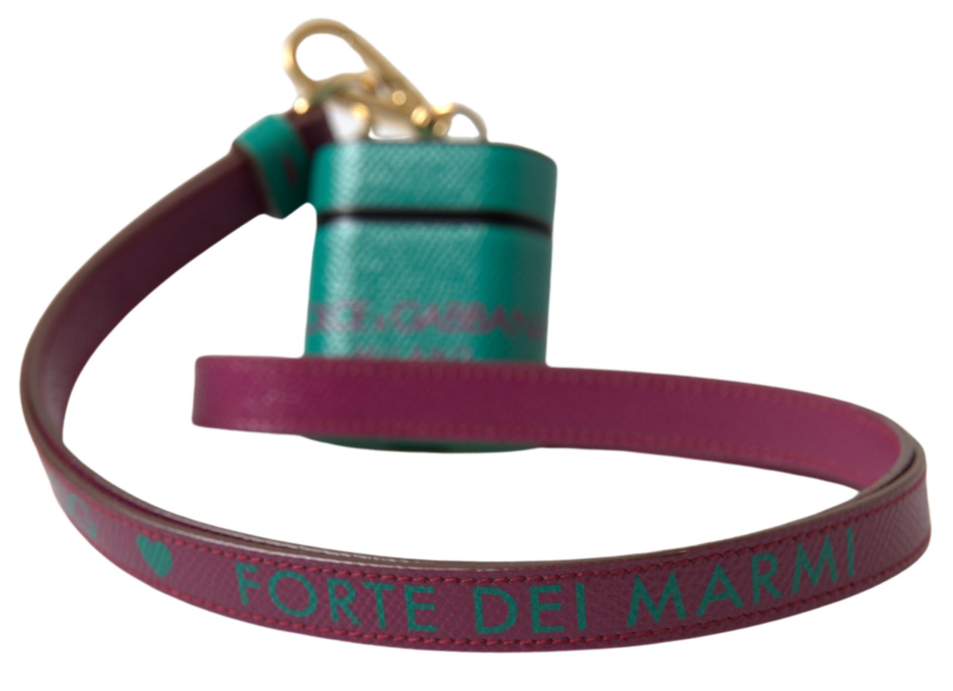 Dolce & Gabbana Green Maroon Calf Leather Logo Print Strap Airpods Case Curated Luxury Accessories by Orvyn