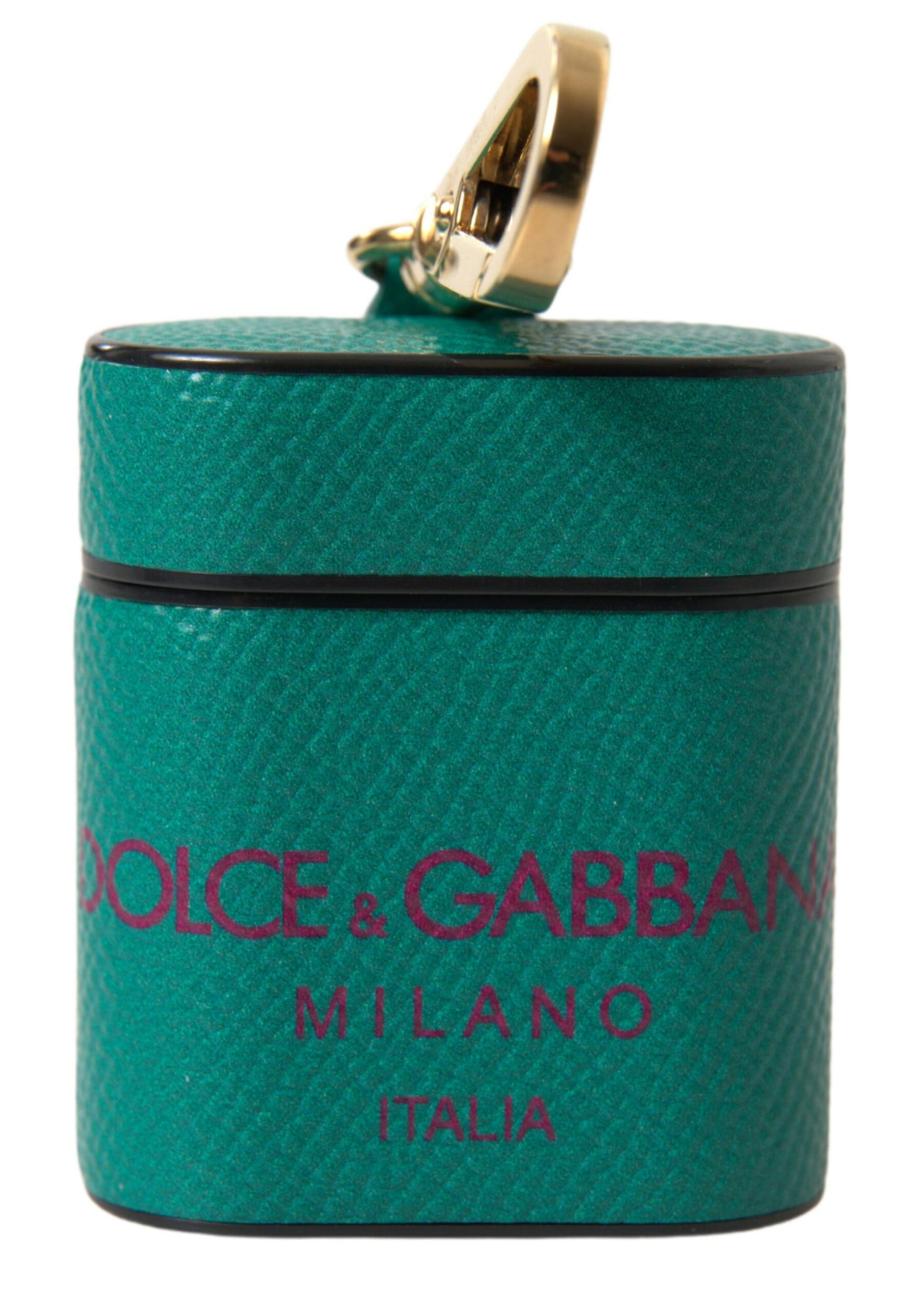 Dolce & Gabbana Green Maroon Calf Leather Logo Print Strap Airpods Case Curated Luxury Accessories by Orvyn