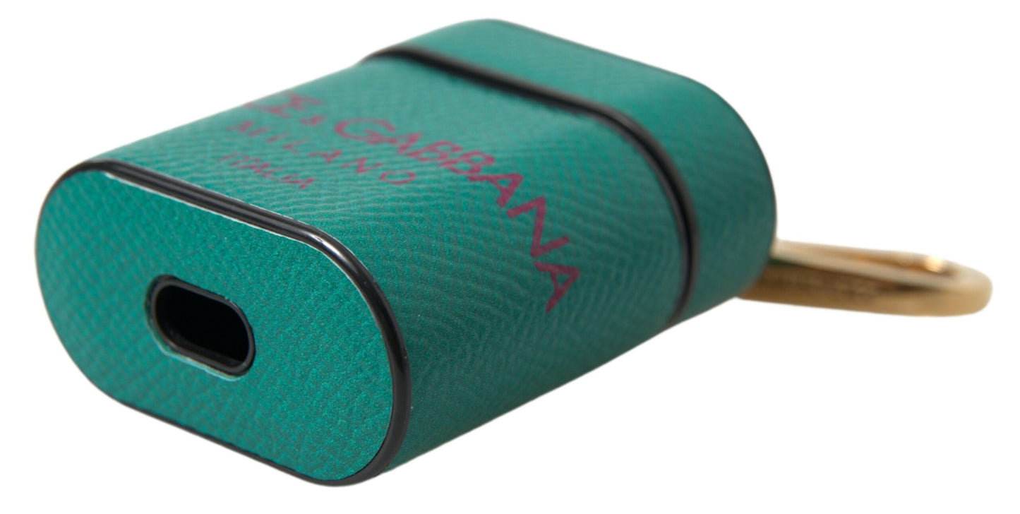 Dolce & Gabbana Green Maroon Calf Leather Logo Print Strap Airpods Case Curated Luxury Accessories by Orvyn