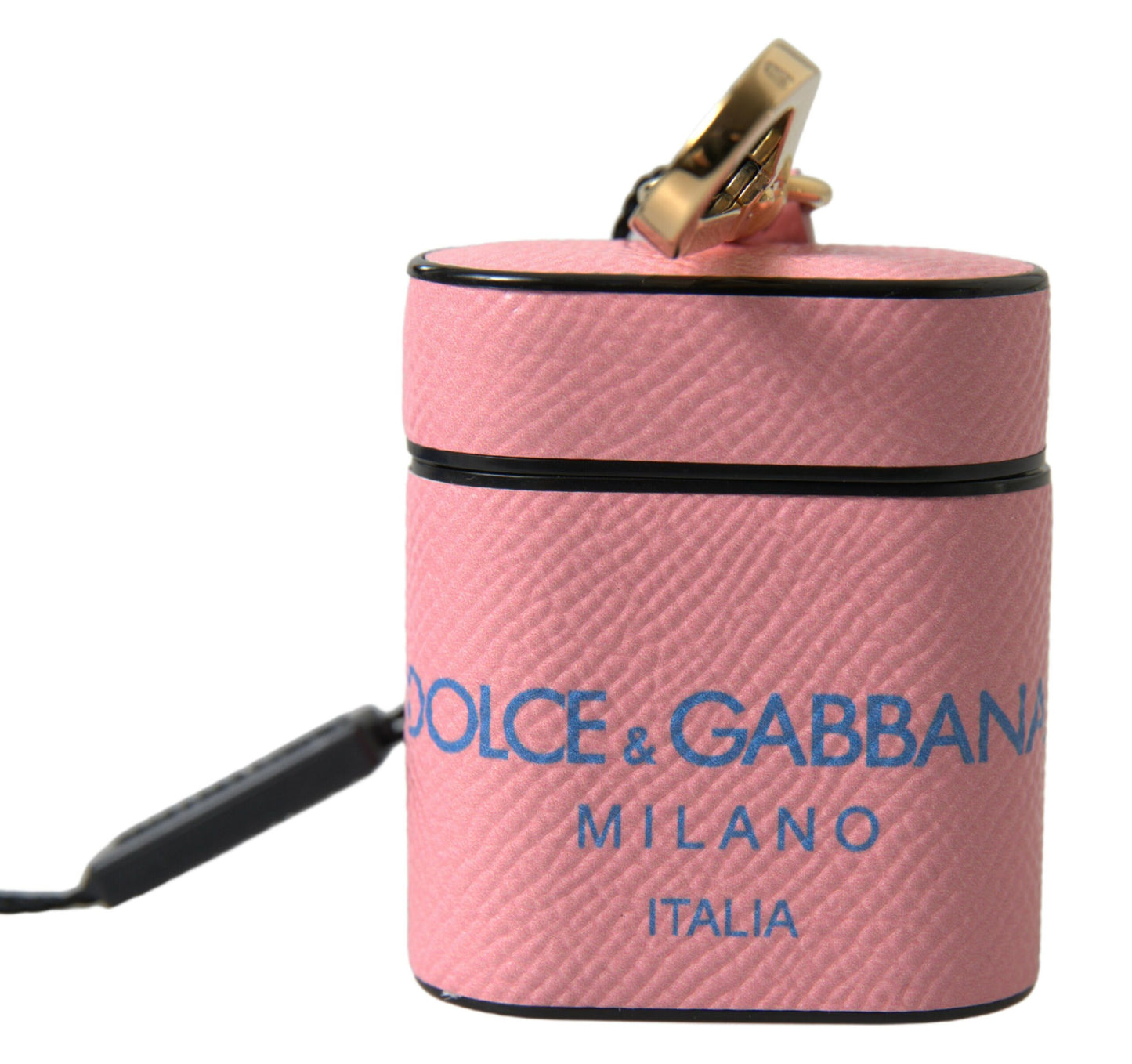 Dolce & Gabbana Pink Blue Calf Leather Logo Print Strap Airpods Case Curated Luxury Accessories by Orvyn