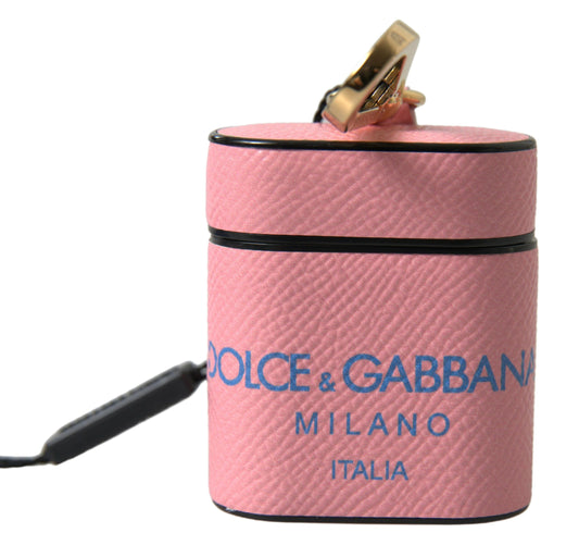 Dolce & Gabbana Pink Blue Calf Leather Logo Print Strap Airpods Case Curated Luxury Accessories by Orvyn