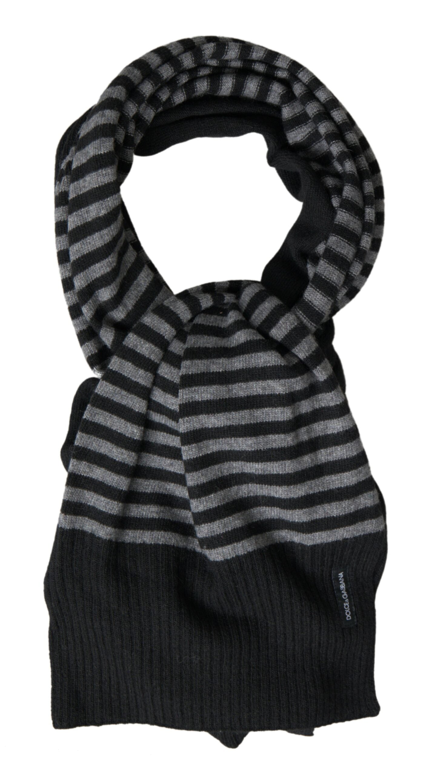 Dolce & Gabbana Black Gray Stripe Wool Neck Wrap Shawl Scarf schwarz