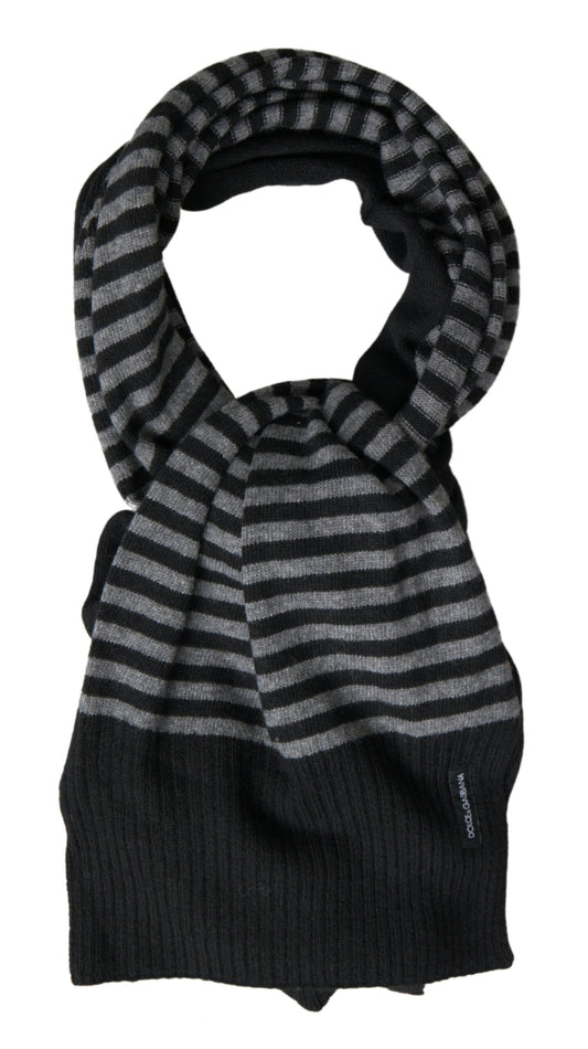 Dolce & Gabbana Black Gray Stripe Wool Neck Wrap Shawl Scarf Curated Luxury Accessories by Orvyn