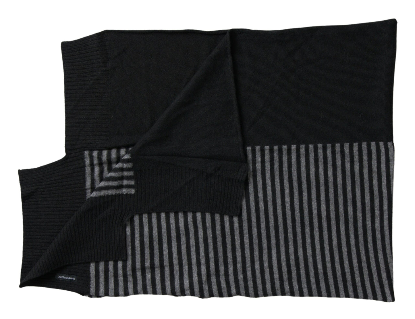 Dolce & Gabbana Black Gray Stripe Wool Neck Wrap Shawl Scarf schwarz