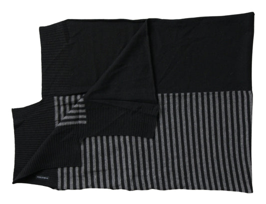 Dolce & Gabbana Black Gray Stripe Wool Neck Wrap Shawl Scarf schwarz