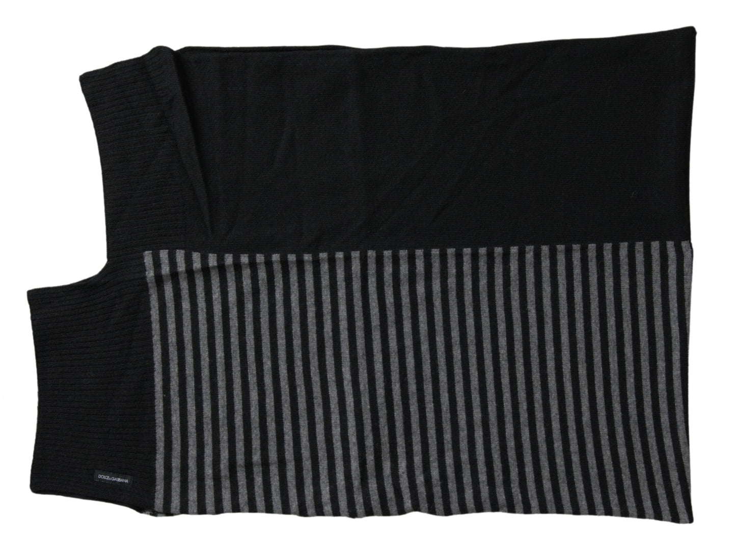 Dolce & Gabbana Black Gray Stripe Wool Neck Wrap Shawl Scarf schwarz