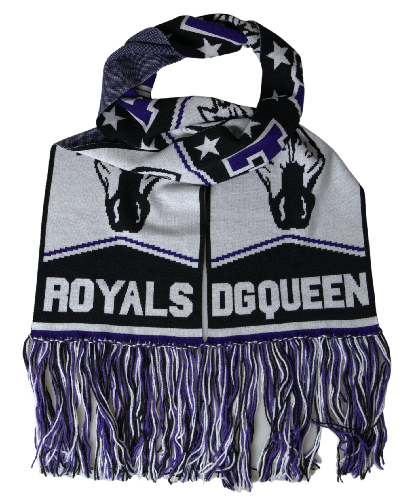 Dolce & Gabbana Multicolor Wool DG Queen Wrap Fringe Scarf Curated Luxury Accessories by Orvyn