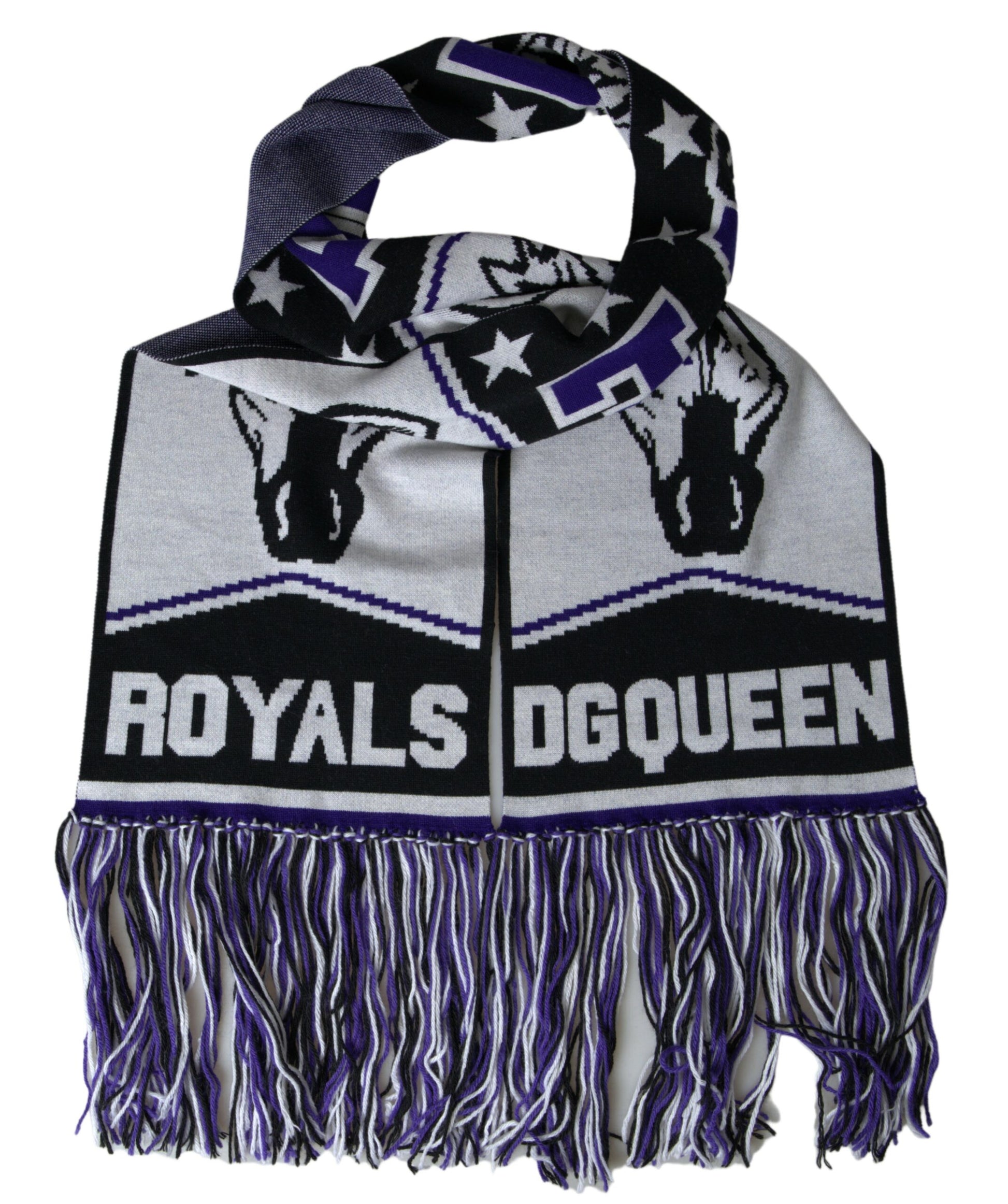 Dolce & Gabbana Multicolor Wool DG Queen Wrap Fringe Scarf Curated Luxury Accessories by Orvyn
