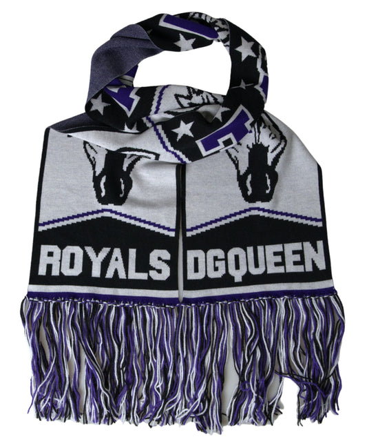 Dolce & Gabbana Multicolor Wool DG Queen Wrap Fringe Scarf Curated Luxury Accessories by Orvyn