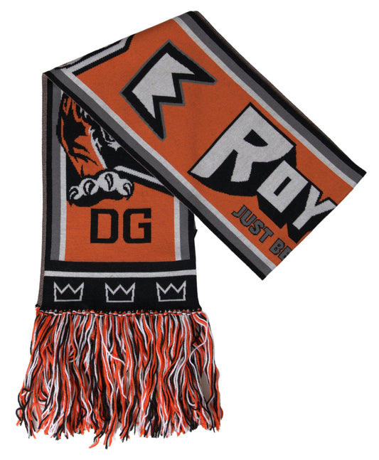 Dolce & Gabbana Multicolor Wool DG Royals Wrap Fringe Scarf Curated Luxury Accessories by Orvyn