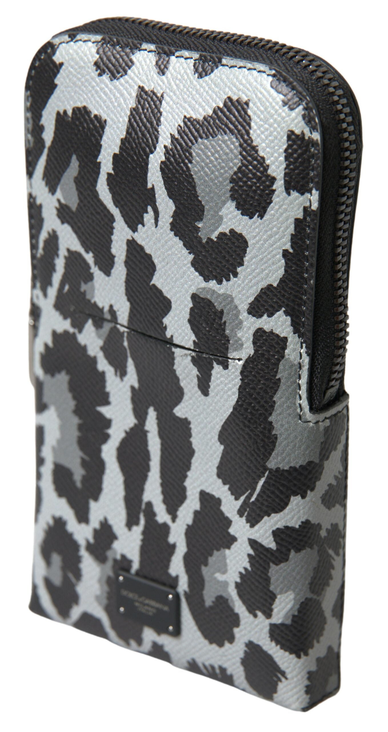Dolce & Gabbana Gray Leopard Leather Men Purse Crossbody Sling Phone Bag Curated Luxury Accessories by Orvyn