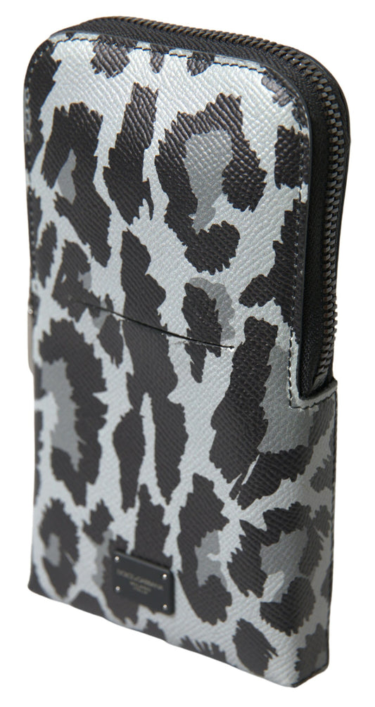 Dolce & Gabbana Gray Leopard Leather Men Purse Crossbody Sling Phone Bag Curated Luxury Accessories by Orvyn