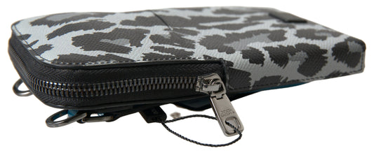 Dolce & Gabbana Gray Leopard Leather Men Purse Crossbody Sling Phone Bag Curated Luxury Accessories by Orvyn