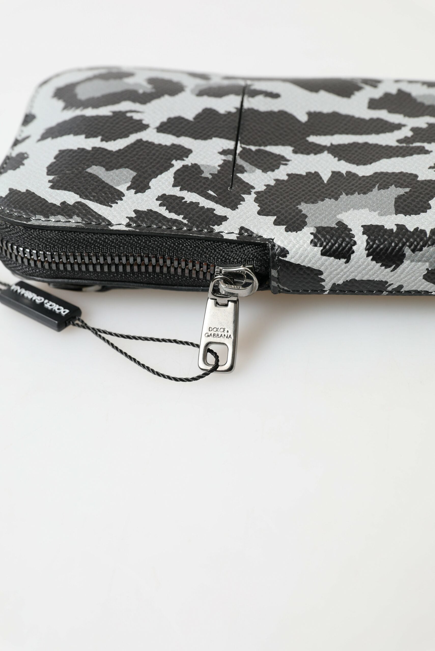 Dolce & Gabbana Gray Leopard Leather Men Purse Crossbody Sling Phone Bag Curated Luxury Accessories by Orvyn
