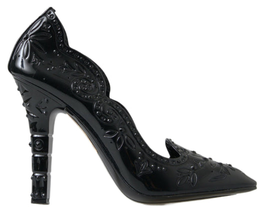 Dolce & Gabbana Black CINDERELLA Floral Crystal Heels Shoes schwarz