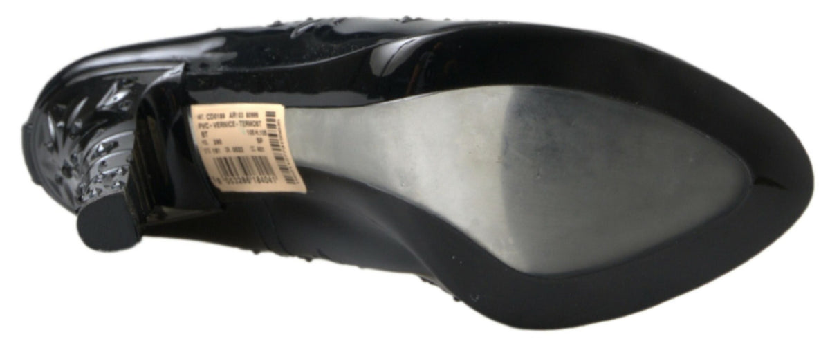 Dolce & Gabbana Black CINDERELLA Floral Crystal Heels Shoes schwarz
