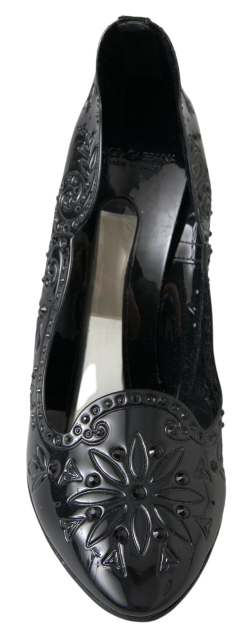 Dolce & Gabbana Black CINDERELLA Floral Crystal Heels Shoes schwarz