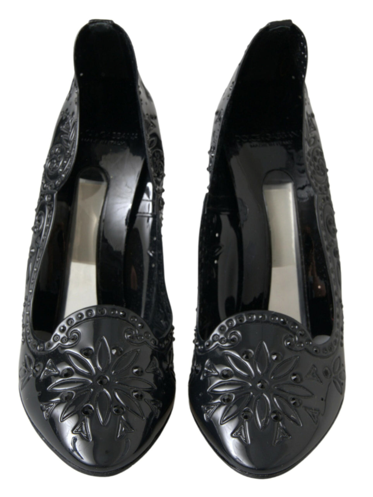 Dolce & Gabbana Black CINDERELLA Floral Crystal Heels Shoes schwarz