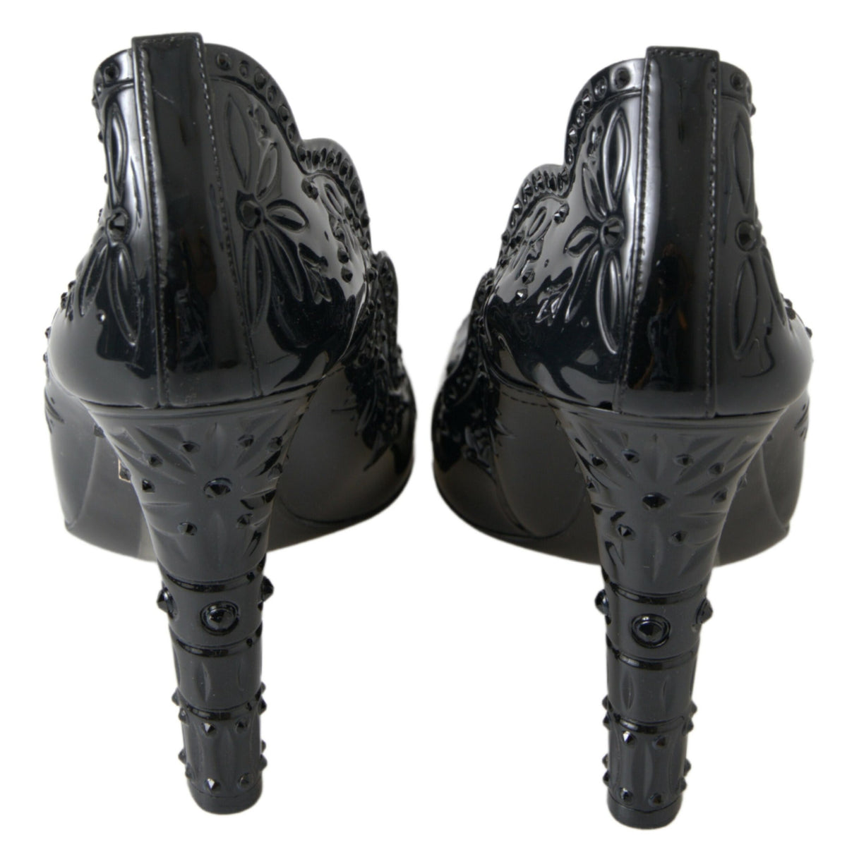 Dolce & Gabbana Black CINDERELLA Floral Crystal Heels Shoes schwarz