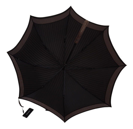 Dolce & Gabbana Brown Striped Leather Handle Collapsible Sartoria Umbrella Curated Luxury Accessories by Orvyn