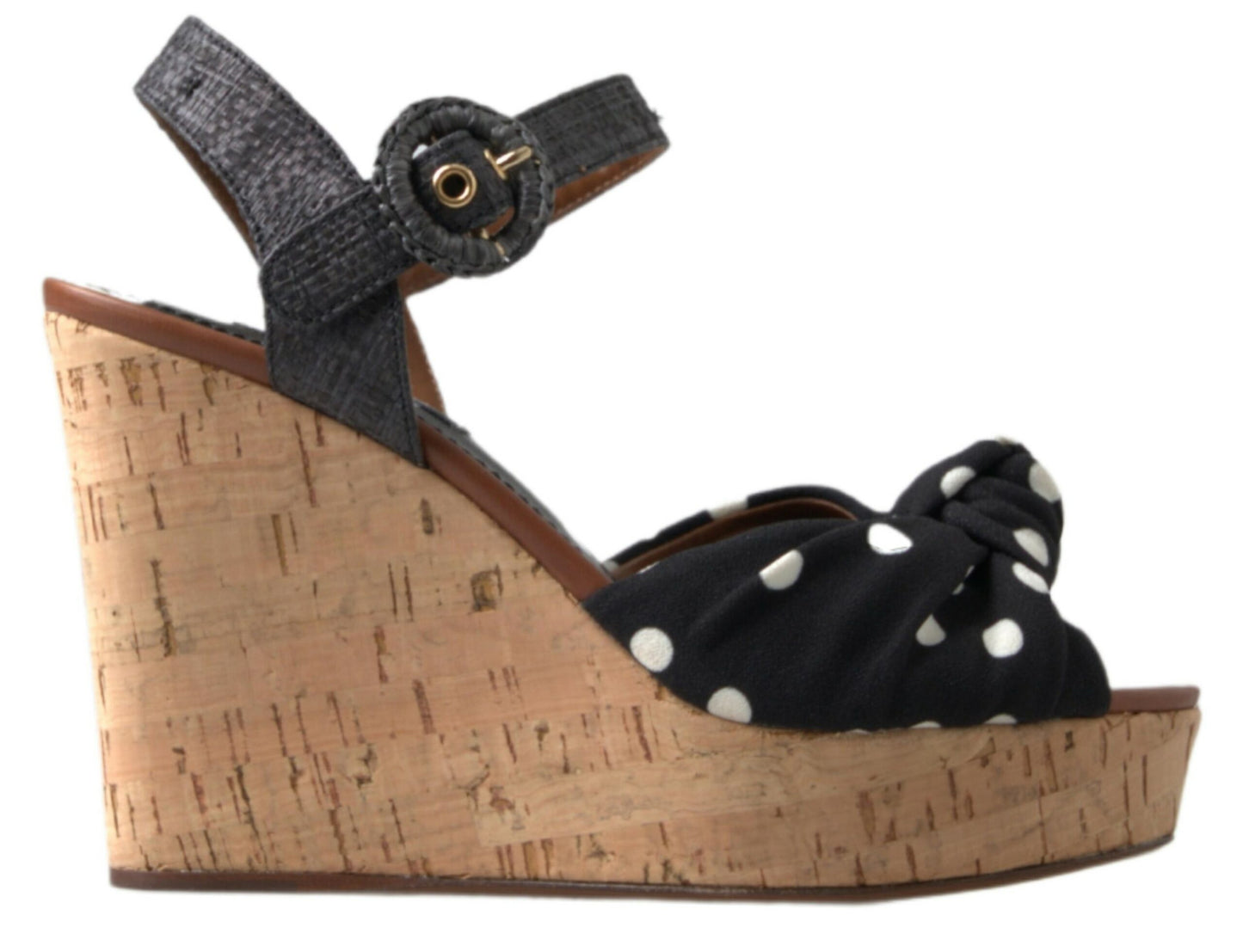 Dolce & Gabbana Black Wedges Polka Dotted Ankle Strap Shoes Sandals Curated Luxury Accessories by Orvyn