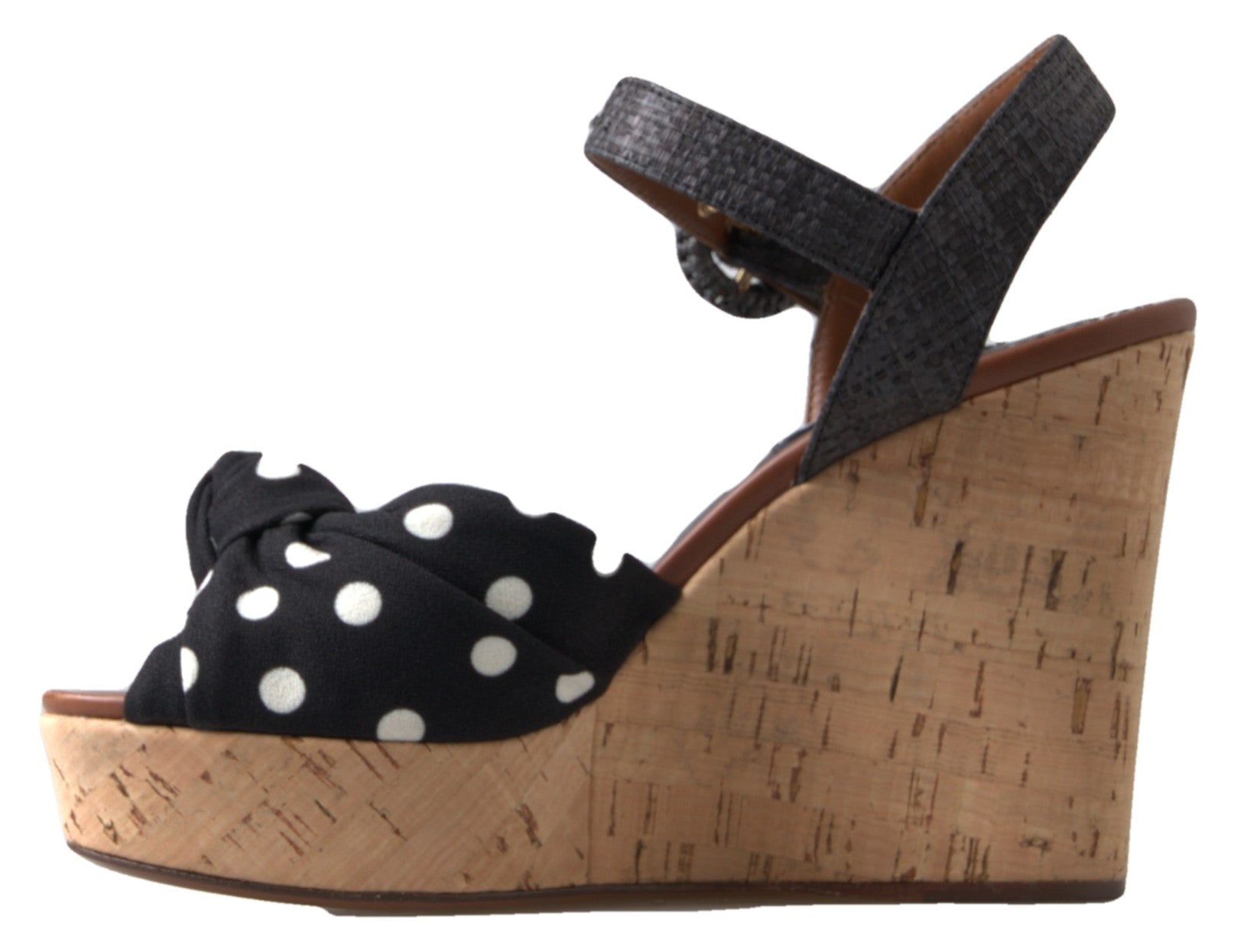 Dolce & Gabbana Black Wedges Polka Dotted Ankle Strap Shoes Sandals Curated Luxury Accessories by Orvyn
