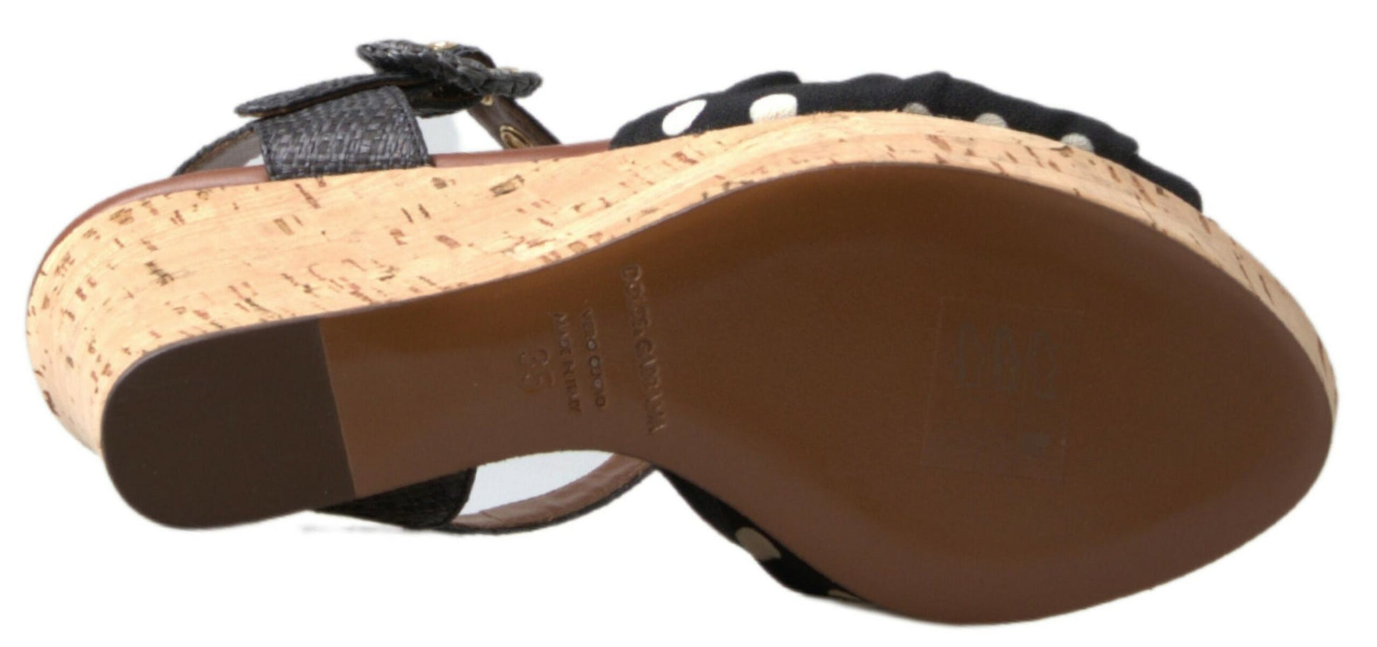 Dolce & Gabbana Black Wedges Polka Dotted Ankle Strap Shoes Sandals Curated Luxury Accessories by Orvyn