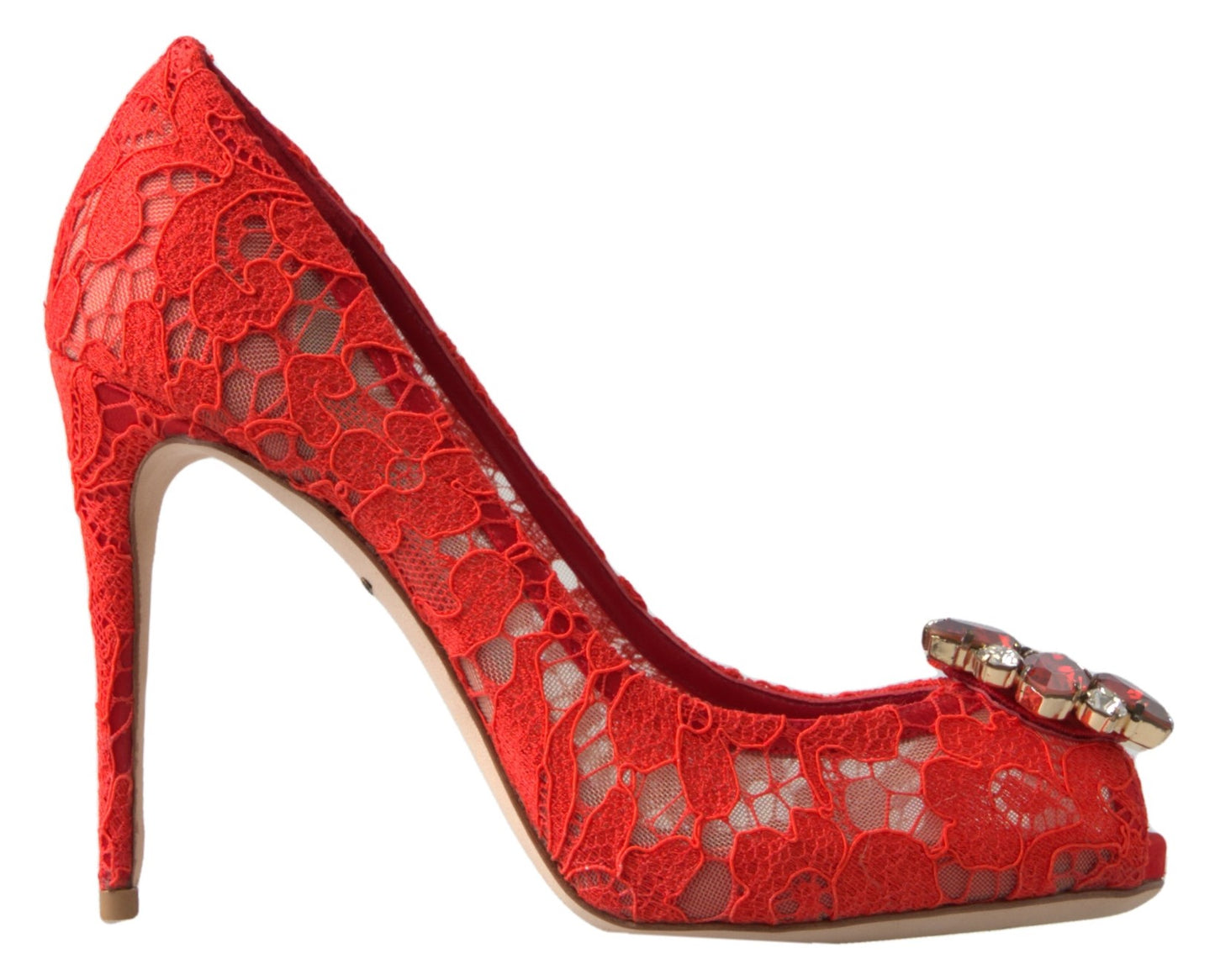 Dolce & Gabbana Red Taormina Lace Crystal Heels Pumps Shoes rot