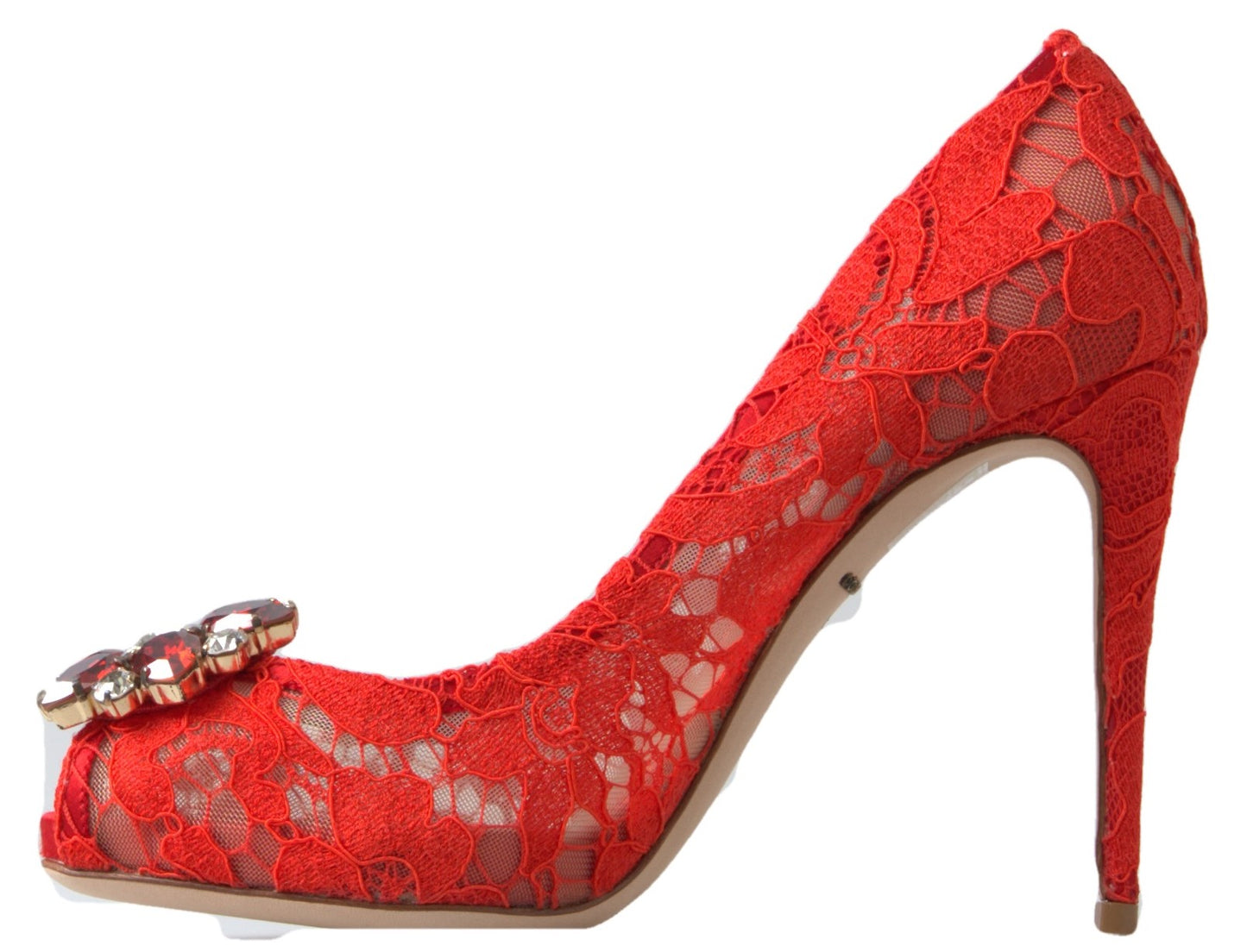 Dolce & Gabbana Red Taormina Lace Crystal Heels Pumps Shoes rot