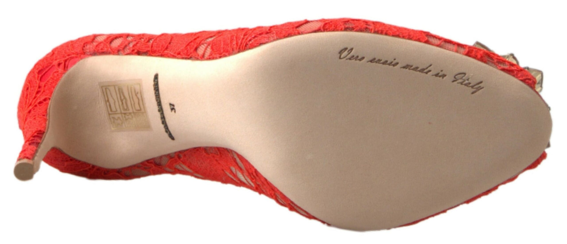 Dolce & Gabbana Red Taormina Lace Crystal Heels Pumps Shoes rot