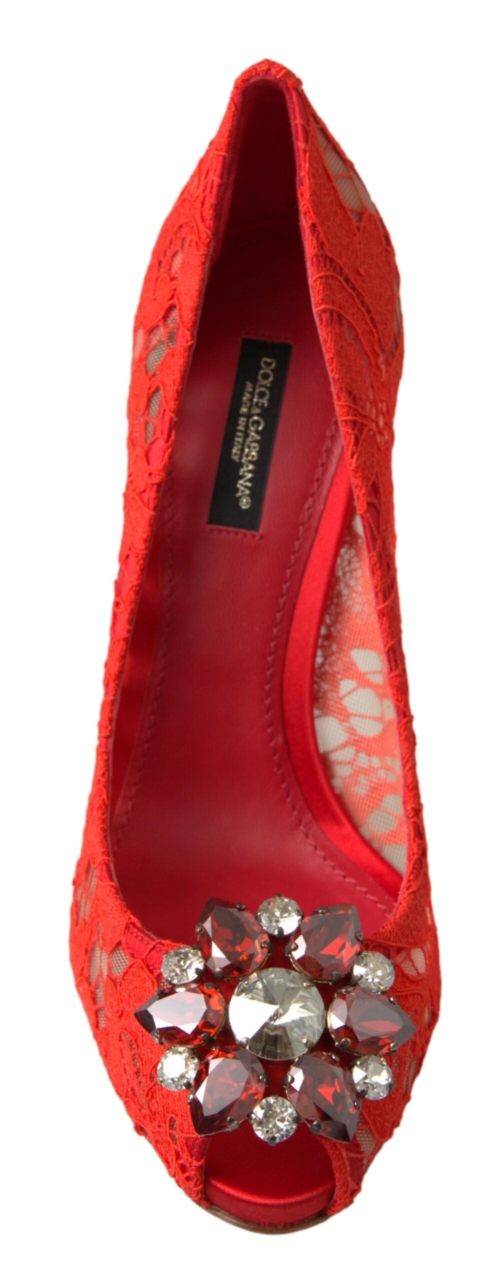 Dolce & Gabbana Red Taormina Lace Crystal Heels Pumps Shoes rot