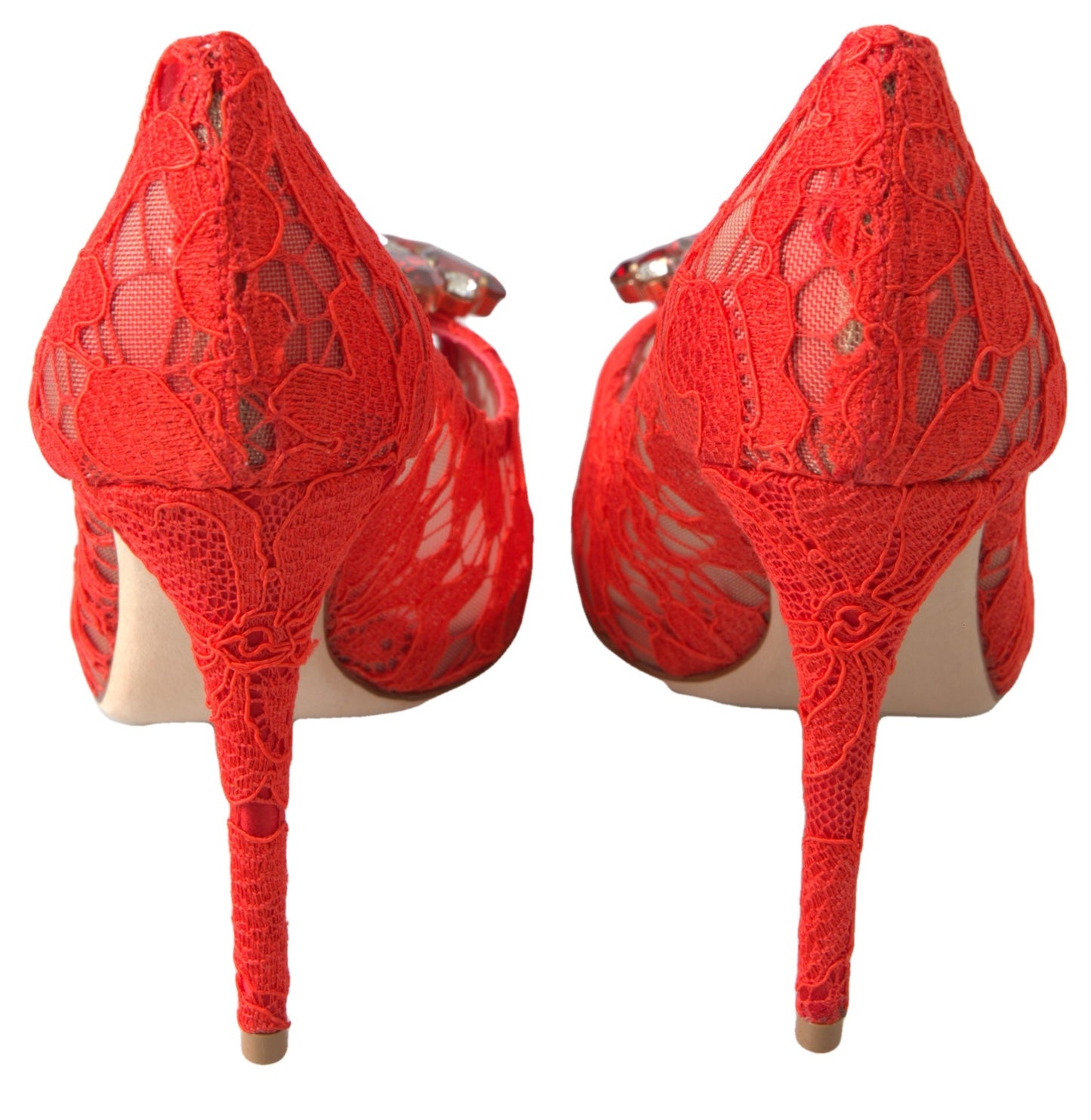 Dolce & Gabbana Red Taormina Lace Crystal Heels Pumps Shoes rot